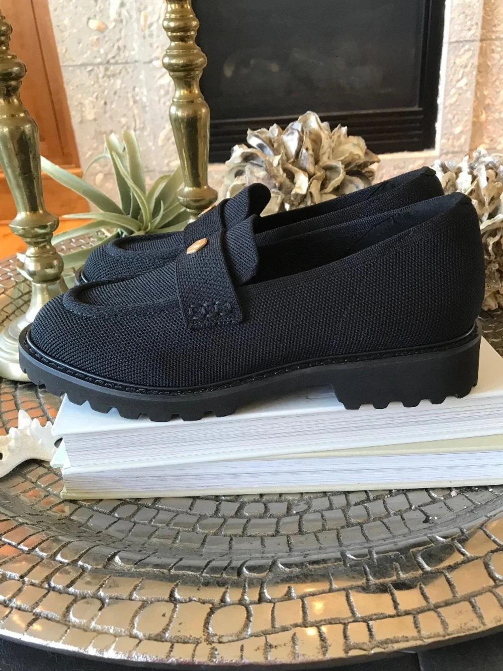 Vivaia Black Platform Loafer - Gold Accent